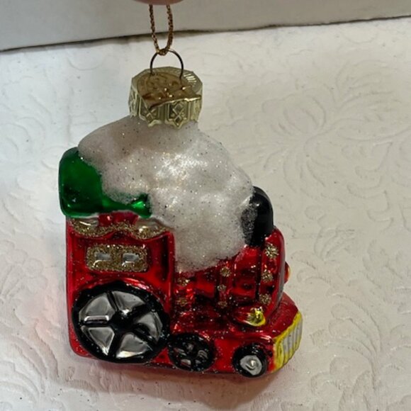 VTG Train Hand Blown Glass Glitter Christmas Tree Ornament 2.25"x3" - Picture 6 of 8